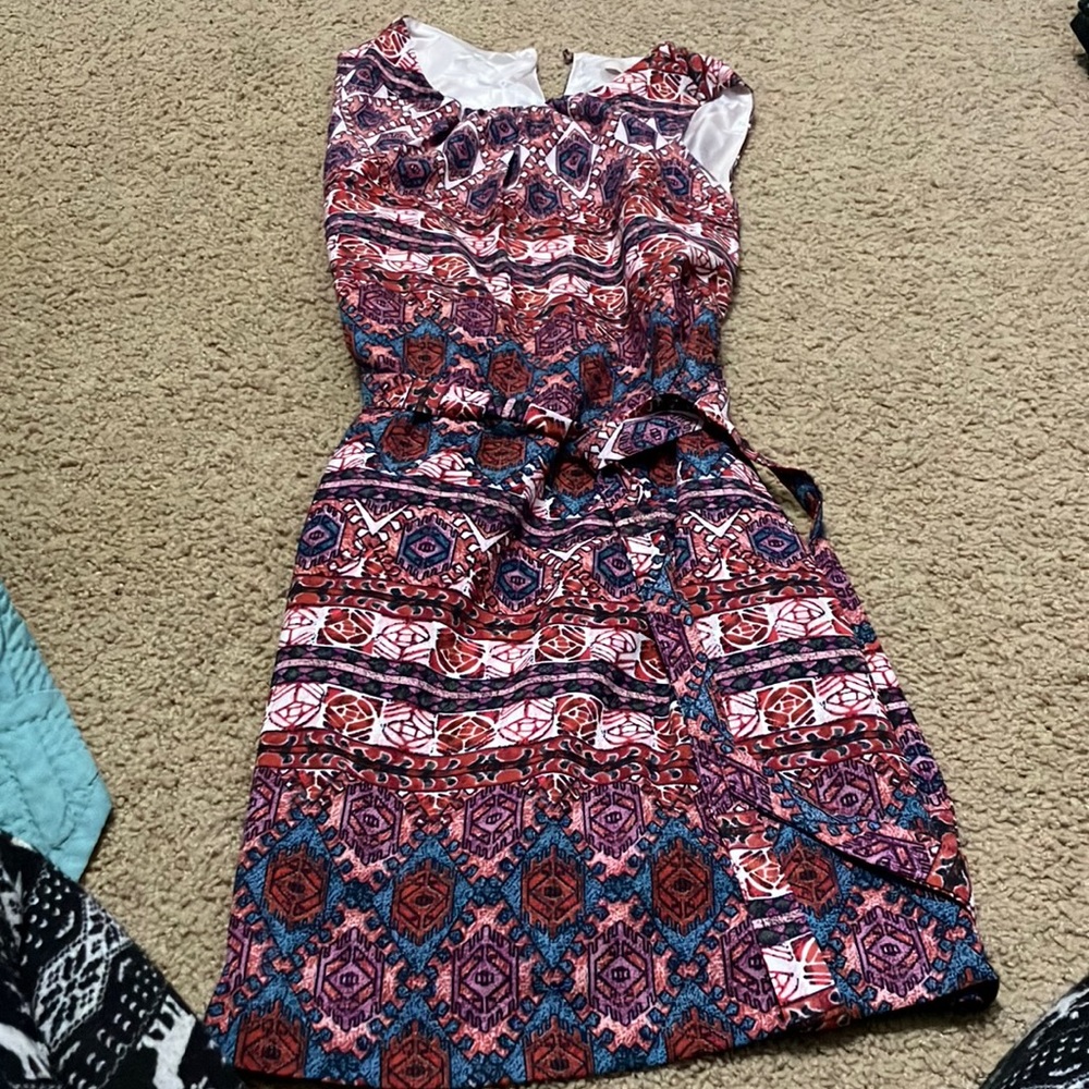 Purple, red abstract, print dress